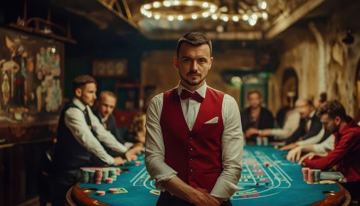 Live Speed Baccarat dealer at 15 togel studio with eight-deck shoe and real-time settlement display.